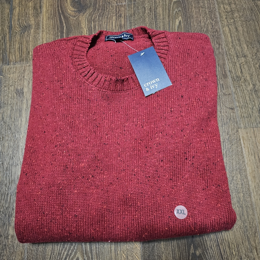 Crown & Ivy NWT Men's Solid Red Donegal Speckled Crewneck Sweater Size XXL